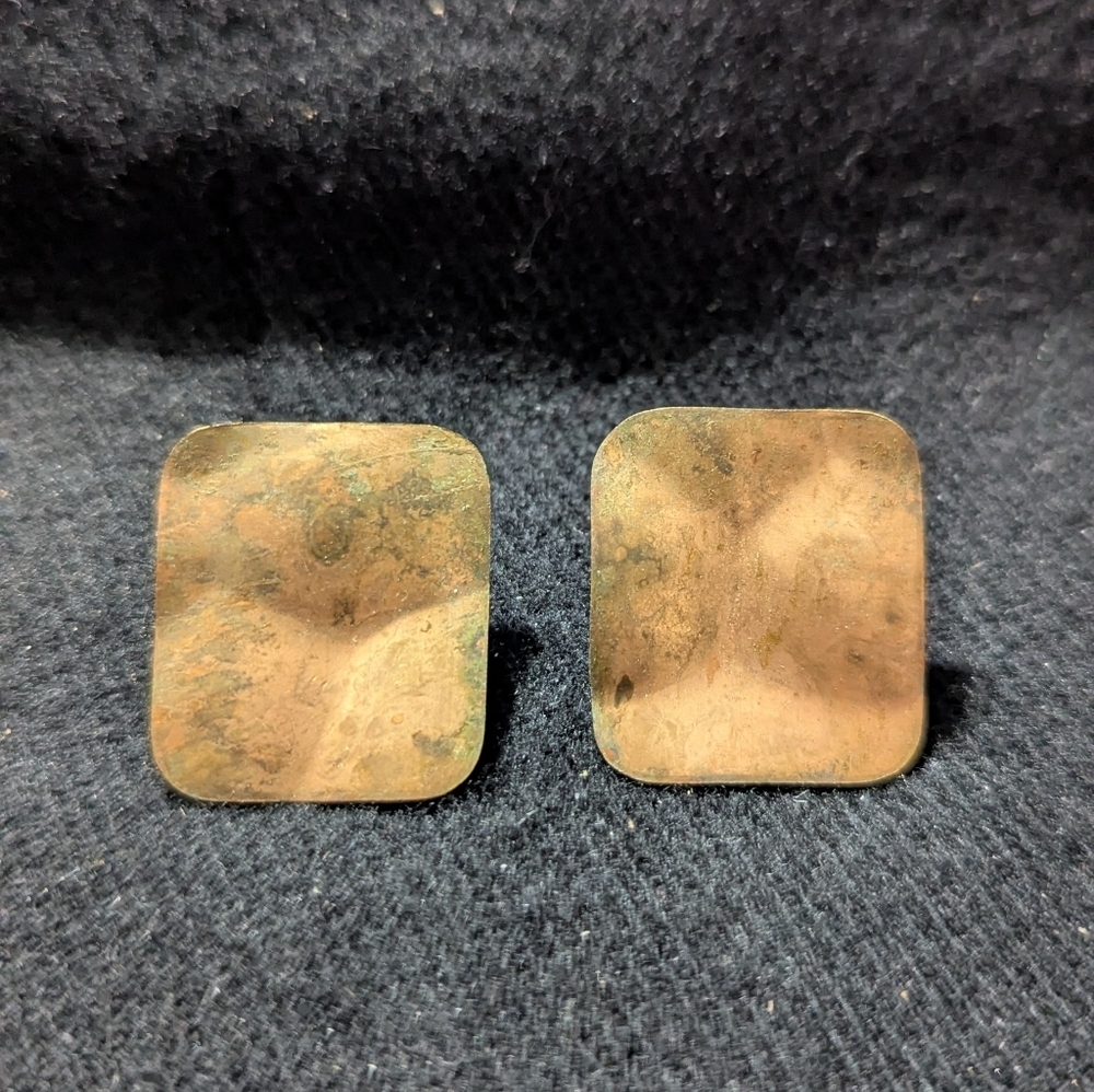 Copper Wavy Rectangle Stud Statement Earrings